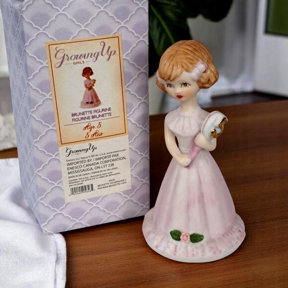 Growing Up Girl FigurineEnesco Growing Up Birthday Girl - Age 5 - Brunette - Picture 1 of 10